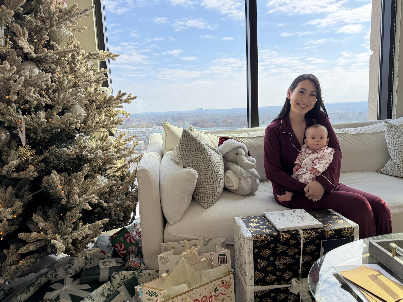 Meg and Chloe by the Christmas tree